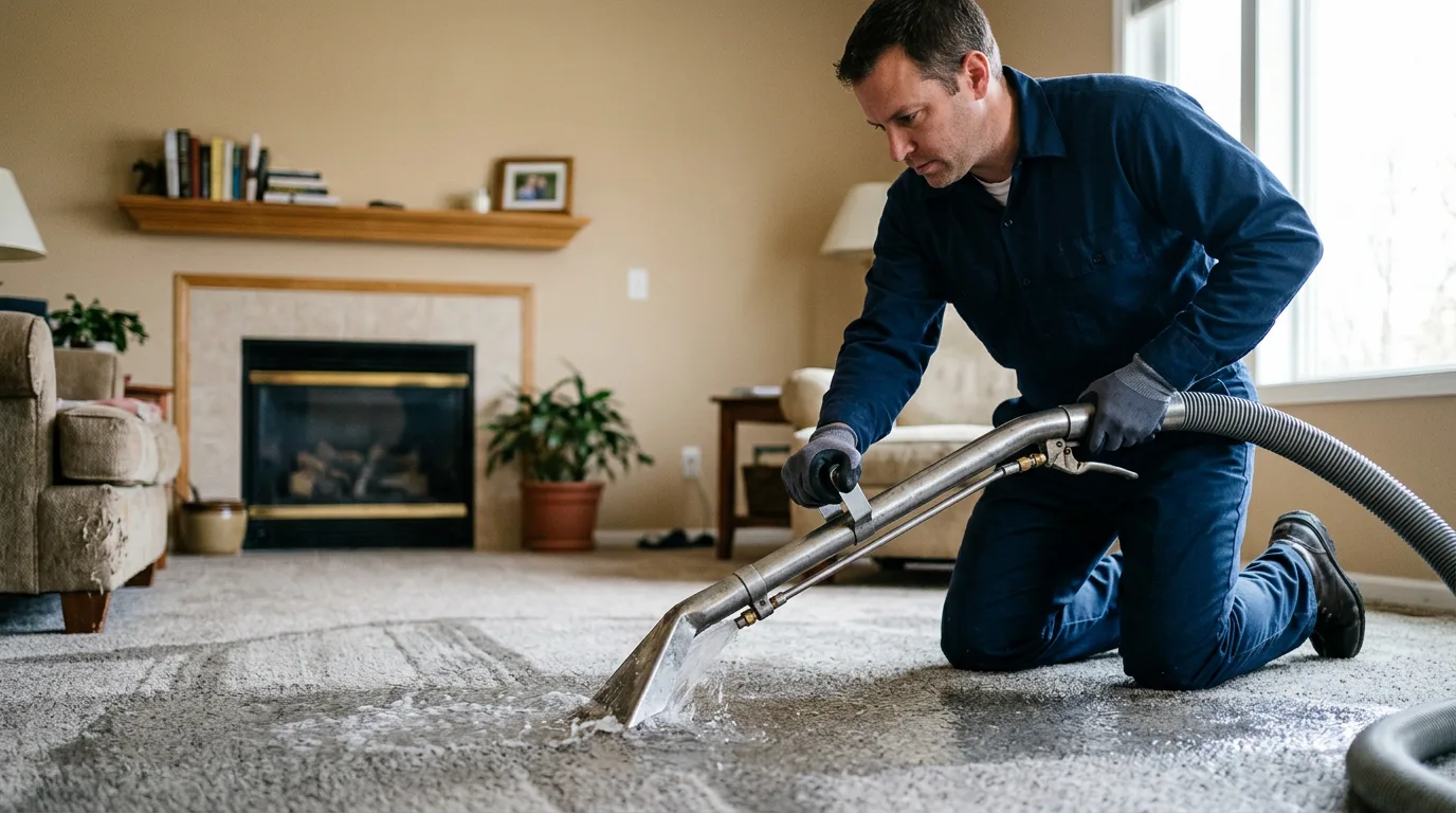 Water damage restoration technician working near Peace Valley, MO